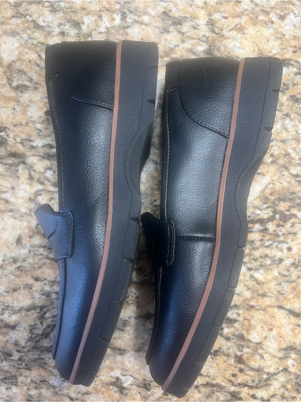 Dr. Scholl's Black Leather Penny Loafers with Tan Trim - Picture 9 of 13